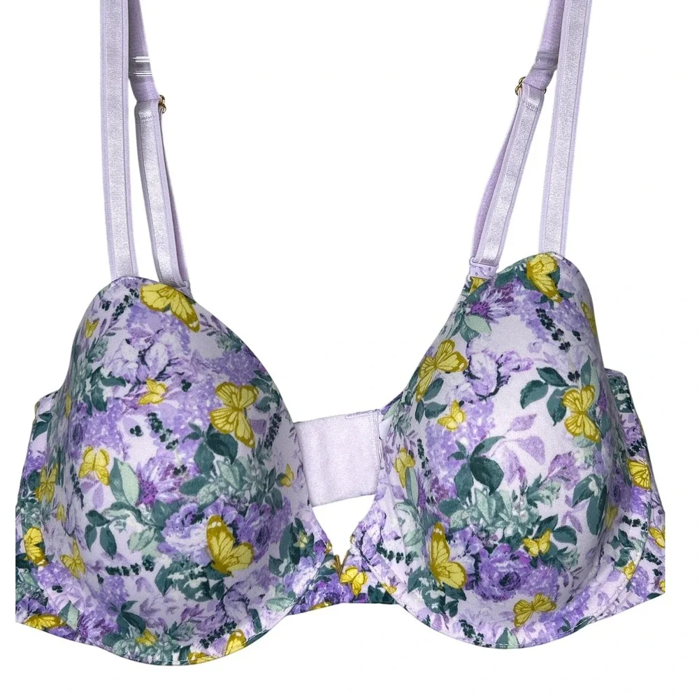 Women's Floral Butterfly‎ Print Padded Underwire Bra Lavender Purple Size 34D